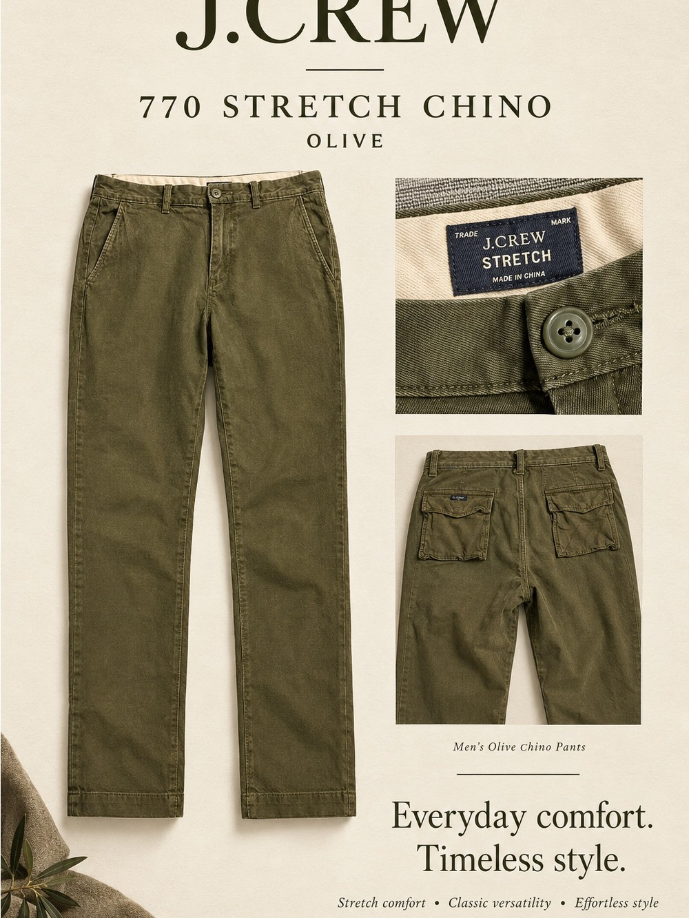 J. Crew Olive Stretch 770 Chino Pants
